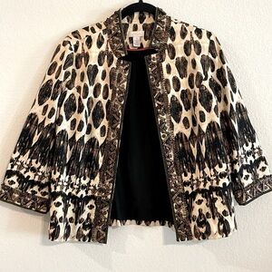 Chico's Women Jacket Medium Leopard Animal Print Stretch Cotton Beaded Preppy
